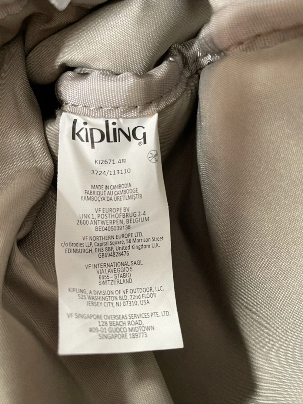 Kipling Metallic Taupe Mini Backpack Flap Zip